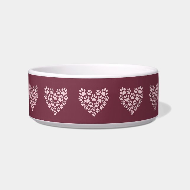 Tigela Pawprint Hearts Cerâmica Pet Bowl (Frente)