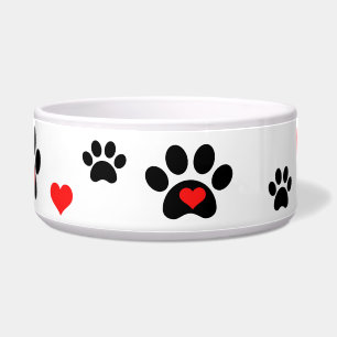 Tigela Pawprints e bacia do cão dos corações
