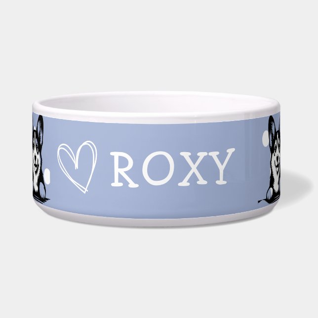 Tigela Peeking Corgi Personalizar tema azul (Frente)