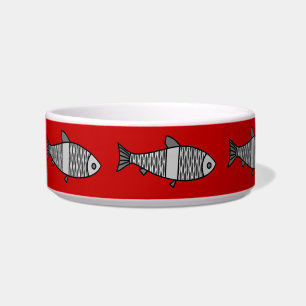 Tigela Peixe Moderno Retroativo, Vermelho Profundo e Cinz