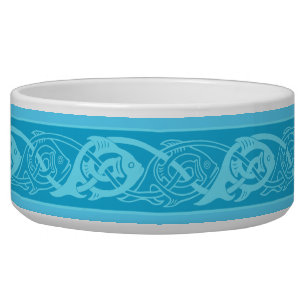 Tigela Peixes de Knotwork Celta em Blue Cerâmica Pet Bowl