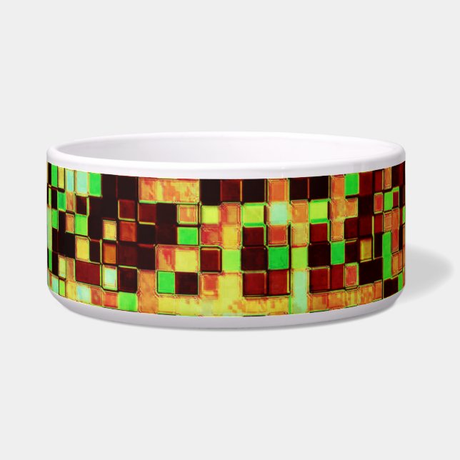 Tigela Pequenos quadrados ou azulejos, verdes e laranja,  (Direita)
