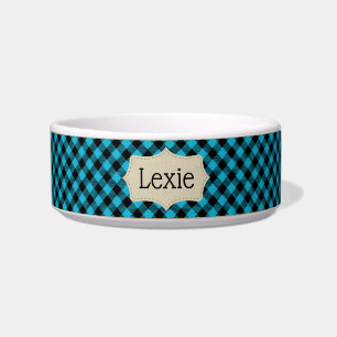 Tigela Personalizada Azul Turquesa e Xadrez Preto