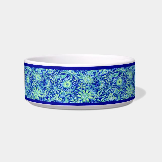 Tigela Personalizada com Flores Azuis para Animais (Direita)