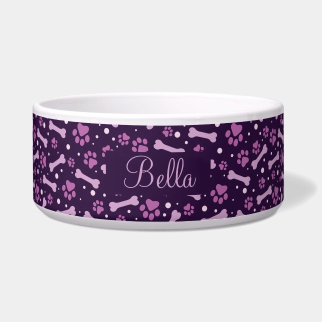 Tigela personalizada com impressões de patas roxas (Frente)