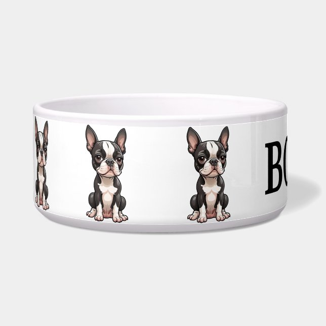 Tigela Personalizada de Boston Terrier de Desenho  (Esquerda)