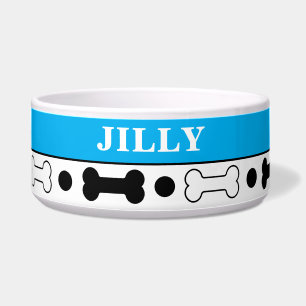 Tigela Personalizada Osso de Cachorro Preto e Azul