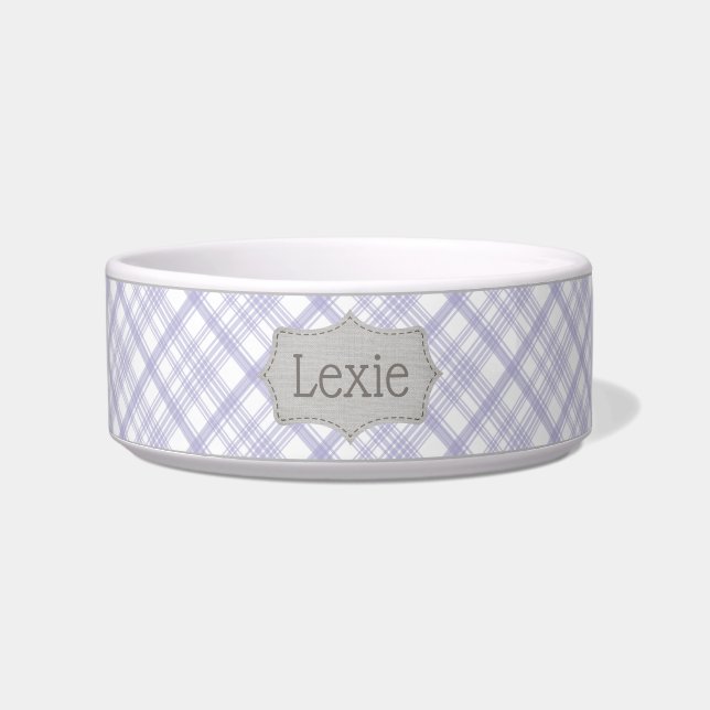Tigela personalizada para animais com xadrez lavan (Frente)