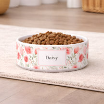 Tigela Personalizada para Cachorro com Flores e No