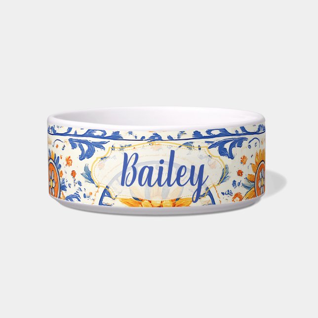 Tigela Personalizada para Pet com Azulejo Mediterr (Frente)