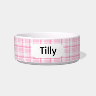 Tigela personalizada rosa xadrez para animais de e