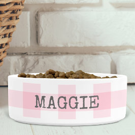 Tigela Personalizada Xadrez Gingham Rosa para Cach