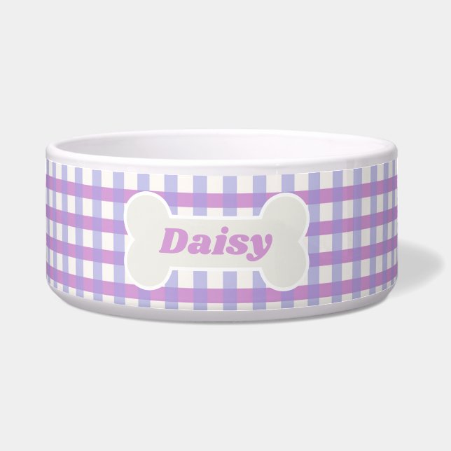 Tigela Personalizado Gingham de Lavanda Bonita (Frente)