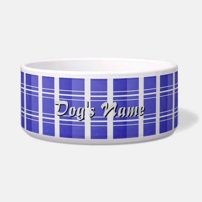 Tigela Personalizar Xadrez branca-azul Cão grande (Frente)