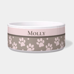 Tigela Personalizável com Impressão de Pata Rosa e Bege P
