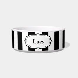 Tigela Personalize Black & White Stripe Ceramic Pet Bowl