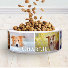 Tigela Personalized 6 Photo Pet Name Collage Ceramic Dog
