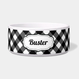Tigela Personalized Black & White Gingham Check pet bowl 