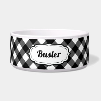 Tigela Personalized Black & White Gingham Check pet bowl 