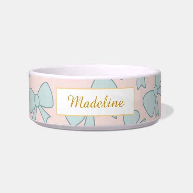 Tigela Personalized Cat Name Pastel Blue Bow Bowl Ceramic (Frente)
