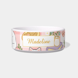 Tigela Personalized Cat Name Pastel Pink Bowl Ceramic