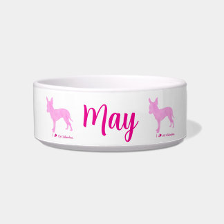 Tigela Personalized Chihuahua Pet Bowl  Pink Silhouette 