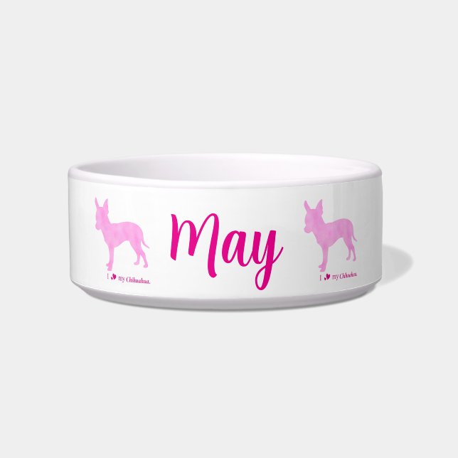 Tigela Personalized Chihuahua Pet Bowl  Pink Silhouette  (Frente)
