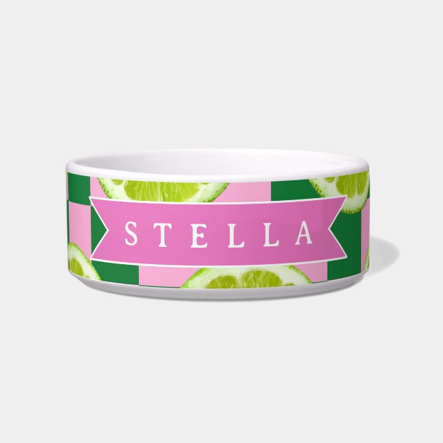 Tigela Personalized Lime Gingham Citrus Custom Name (Frente)