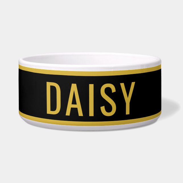 Tigela Personalized Name Metallic Gold Black Minimalist (Frente)