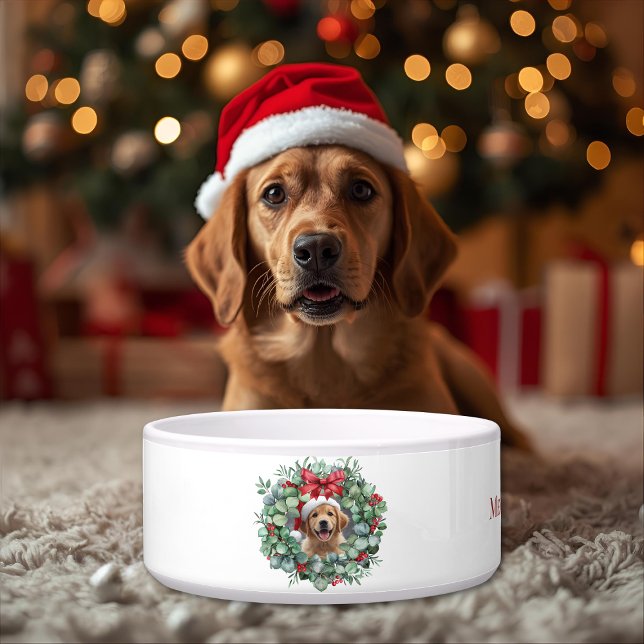 Tigela Personalized Pet Christmas Bowl with Wreath & Name (Criador carregado)