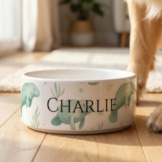 Tigela Personalized Watercolor Manatee Pet Bowl
