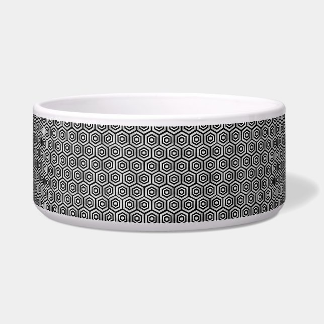 Tigela Pet Bowl Black White Hexagon Geometric Pattern (Frente)