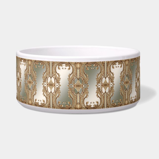 Tigela Pet Bowl Cerâmica de Ornamentado Dourado (Frente)