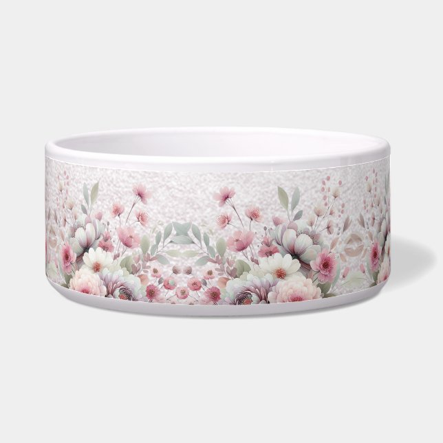 Tigela Pet Bowl, Cerâmica Floral Branca Moderna (Esquerda)