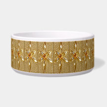 Pet Bowl, Cerâmica Floral de Ornamentado Dourado