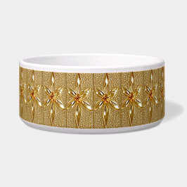 Tigela Pet Bowl, Cerâmica Floral de Ornamentado Dourado