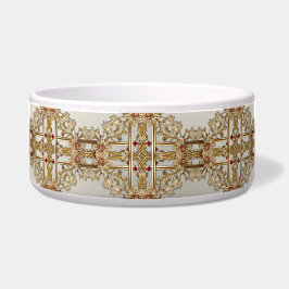 Tigela Pet Bowl, Cerâmica Floral de Ornamentado Dourado