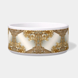 Tigela Pet Bowl, Cerâmica Floral de Ornamentado Dourado M