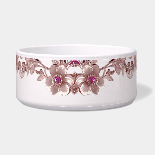 Tigela Pet Bowl, Cerâmica Floral de Ornamentado Rosa (Frente)
