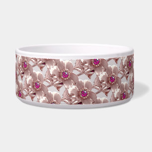 Tigela Pet Bowl, Cerâmica Floral Rosa