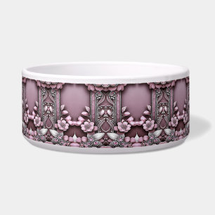 Tigela Pet Bowl, Cerâmica Floral Rosa