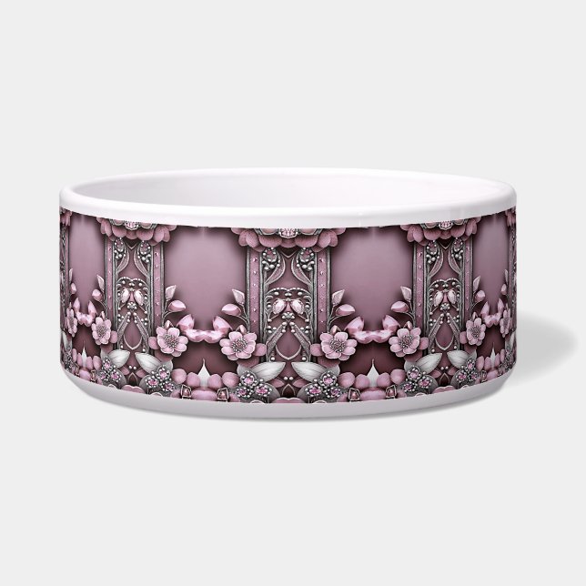 Tigela Pet Bowl, Cerâmica Floral Rosa (Frente)