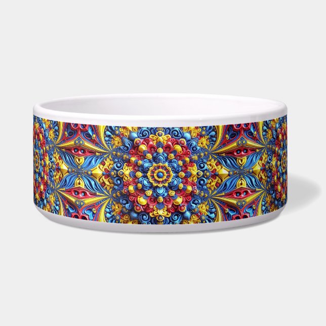 Tigela Pet Bowl com design abstrato de cores romeno (Frente)