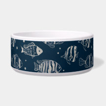 Pet Bowl com esboço de peixe bonito em azul escuro