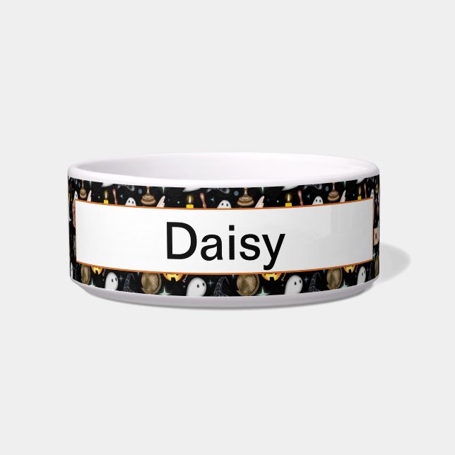 Tigela Pet Bowl da Biblioteca do Halloween Personalizada (Frente)