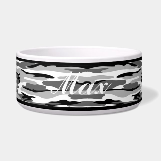 Tigela Pet Bowl da Cinza Personalizada e Camuflagem Negra (Frente)