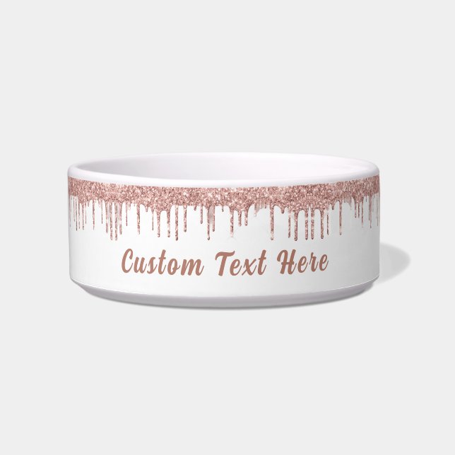 Tigela Pet Bowl da Glitter Dourada com rosa com Texto Per (Frente)