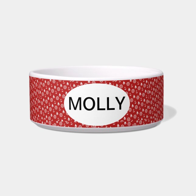 Tigela Pet Bowl, de cerâmica monograma, náutica (Frente)