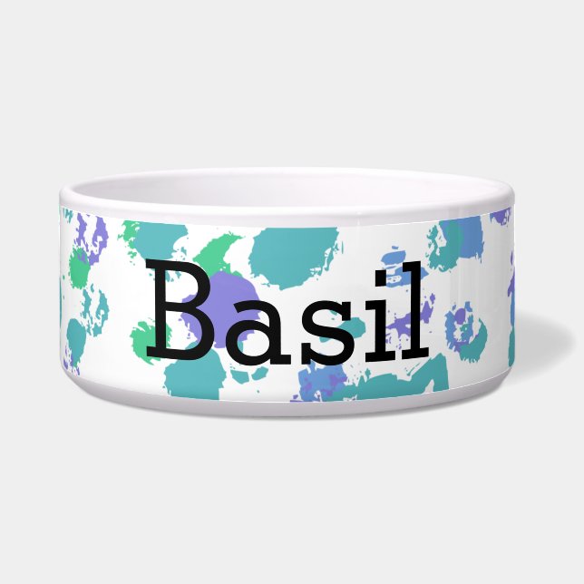 Tigela Pet Bowl, de cor verde e roxa (Frente)