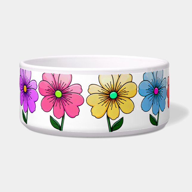 Tigela Pet Bowl de Design de Flores de 5 Cores (Frente)